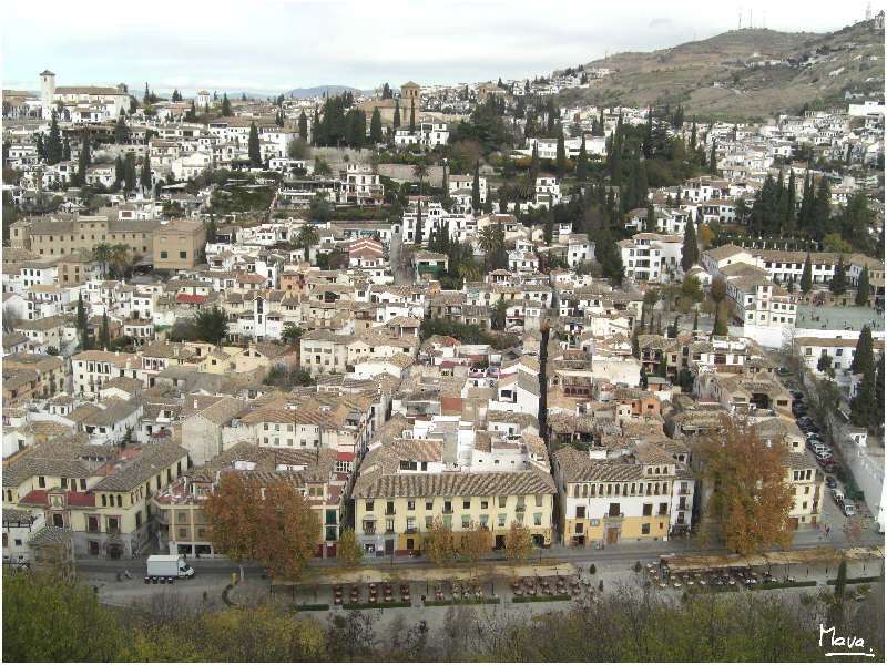 Vista del Albaicn desde la Alhambra. En primer trmino la Carrera del Darro.